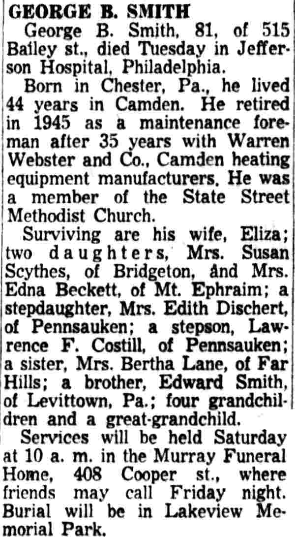 515 Bailey Street: George B. Smith obituary — CCR February 2, 1956