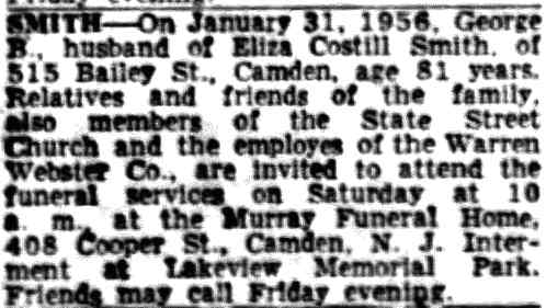 515 Bailey Street: George B. Smith death notice — CCR February 2, 1956