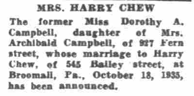 545 Bailey Street: Mrs. Harry Chew (Dorothy A. Campbell) — CCR May 5, 1936