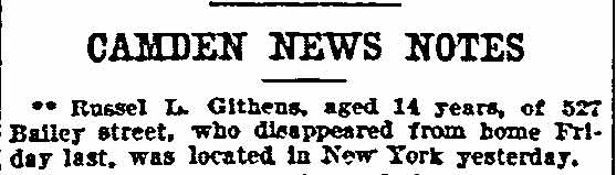 527 Bailey Street: Russell L. Githens — Philadelphia Inquirer, October 5, 1903