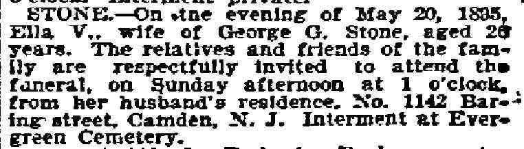 Stone death notice, Philadelphia Inquirer, May 24, 1895 — second printing