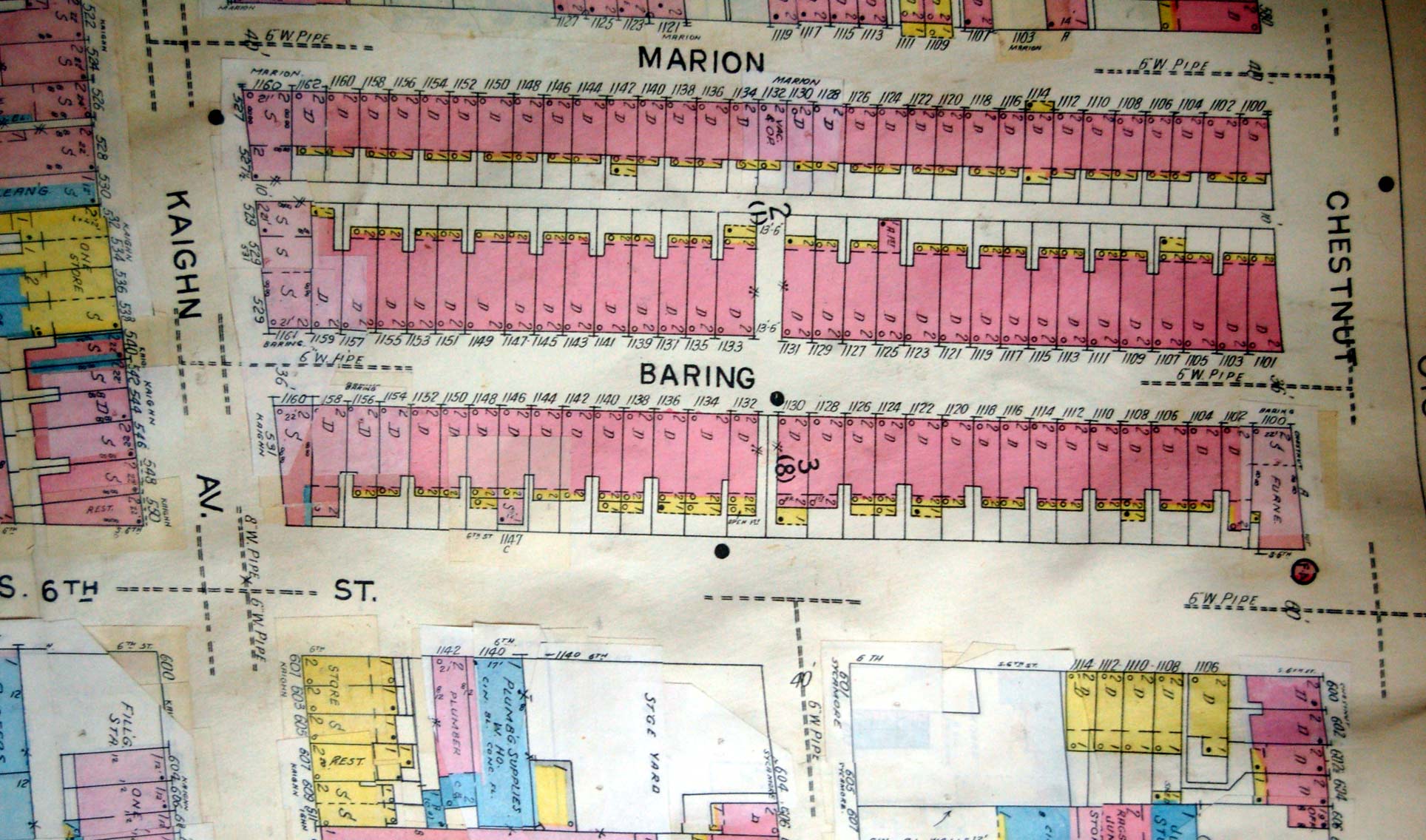 Sanborn fire insurance map, 1100 blocks of Marion Street, Baring Street and South 6th Street
