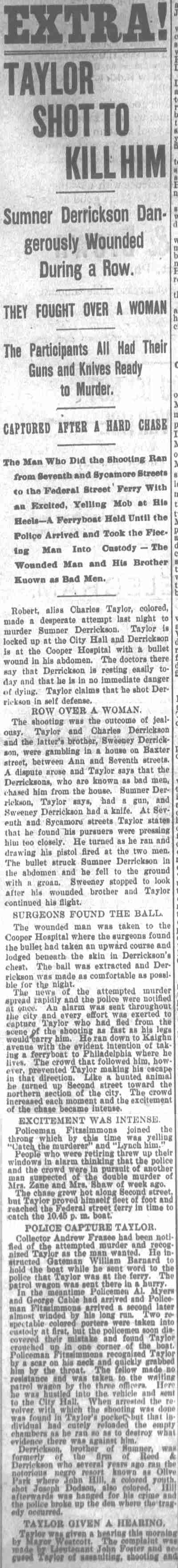 Newspaper clipping: Taylor Shot to Kill Him, 1897