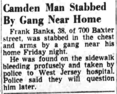 Newspaper clipping: Camden Man Stabbed By Gang Near Home, 1948