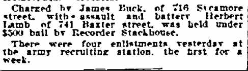 Newspaper clipping: Herbert Lamb charged with assault, 1917