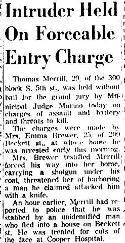 Intruder Held On Forceable Entry Charge, Camden Courier-Post, December 26, 1957