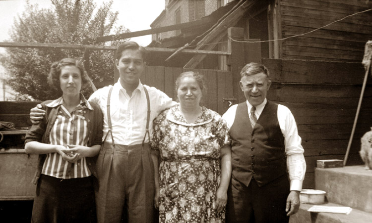 214 Benson Street, Tisa family in the backyard, 1940s