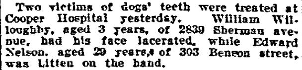 Dog Bite Victims, Philadelphia Inquirer, August 1, 1915