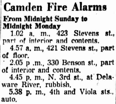 Camden Fire Alarms - Camden Courier-Post, March 26, 1957