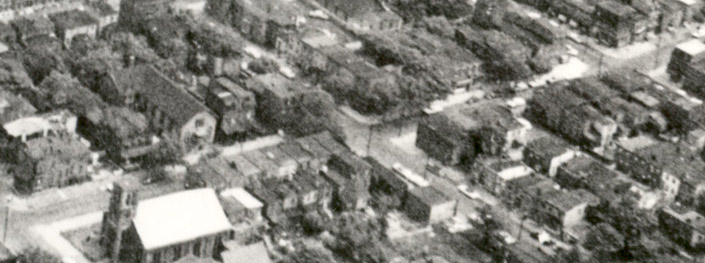 400 Block of Benson Street, aerial view, July 7, 1965