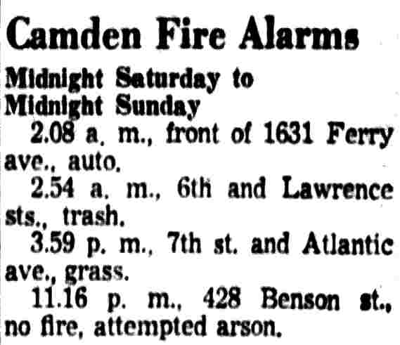 Camden Fire Alarms, Camden Courier-Post, June 3, 1957