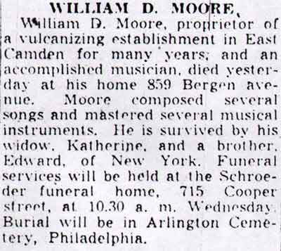 William D. Moore obituary, 859 Bergen Avenue, 1939
