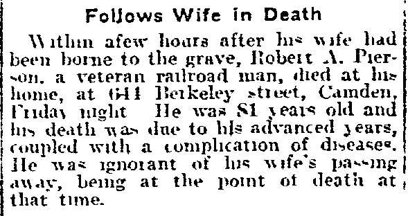 Follows Wife in Death - Philadelphia Inquirer, September 27, 1914
