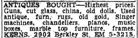2902 Berkley Street — S. Kern Antiques — Camden Courier-Post, November 12, 1955