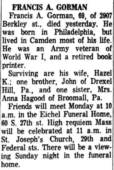 2907 Berkley Street — Francis A. Gorman & Family, January 17, 1964
