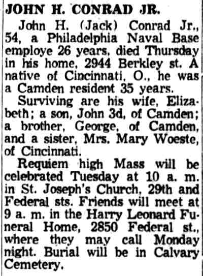 2944 Berkley Street — John H. Conrad & Family — Camden Courier-Post, December 27, 1958