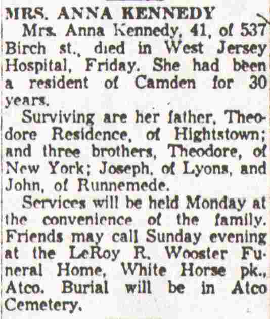 Mrs. Anna Kennedy, 537 Birch Street, 1957