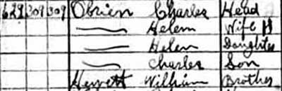 Charles O'Brien & Family, 629 Birch Street, 1930 Census