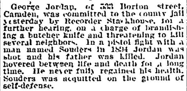 George Jordan of 533 Borton Street committed to county jail, Philadelphia Inquirer, July 29, 1906