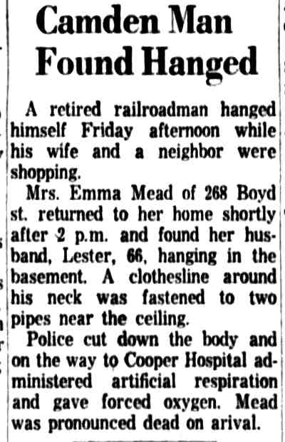 Camden Man Found Hanged — Camden Courier-Post, January 12, 1963