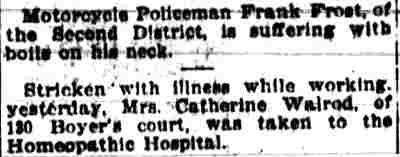 Brief notice about Mrs. Catherine Walrod of 130 Boyer Court taken ill, Camden Post-Telegram, June 26, 1917