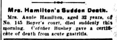 Mrs. Hamilton's Sudden Death notice, Camden Post-Telegram, March 23, 1901