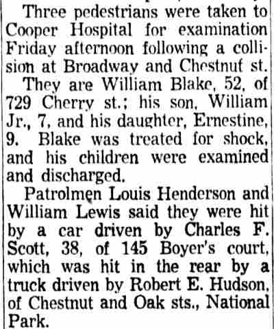 Traffic collision report involving Charles F. Scott of 145 Boyer's Court, Camden Courier-Post, April 17, 1954