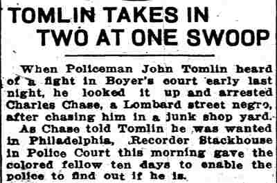 Tomlin Takes in Two at One Swoop — fight at Boyer's Court, Camden Daily Courier, May 1, 1913