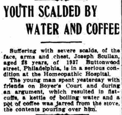 Youth Scalded by Water and Coffee at Boyer's Court, Camden Post-Telegram, December 26, 1912