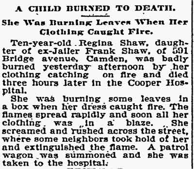 A Child Burned to Death — Philadelphia Inquirer, September 4, 1895