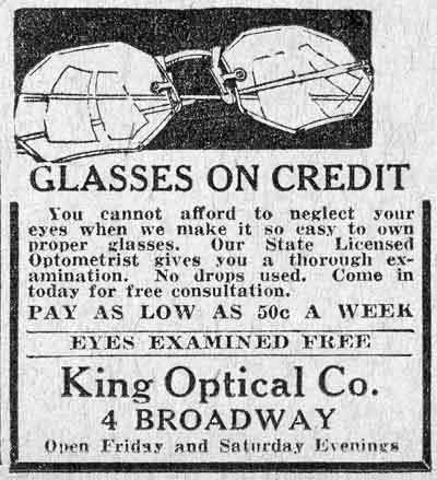 King Optical Company, 4 Broadway, advertisement October 26, 1931