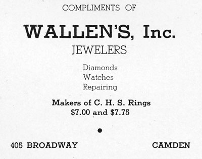 1012 Broadway — Crystal Cleaners & Tailors. Camden High School Purple & Gold Yearbook Ad, February 1940