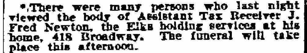 J. Fred Newton Lies in State - Philadelphia Inquirer, June 10, 1910