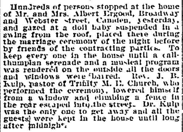 Philadelphia Inquirer, July 29, 1906 — Ergood-Kulp wedding, Trinity Methodist Episcopal Church