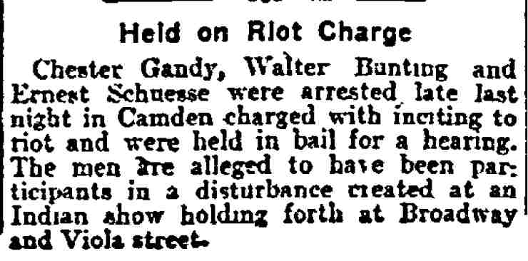 1902 Philadelphia Inquirer article about Chester Gandy, Walter Bunting and Ernest Schuesse, arrested — 549 Jackson Street