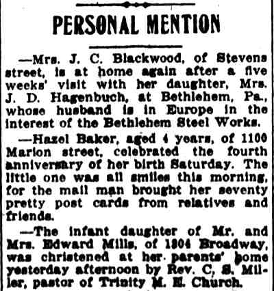 Personal Mention — Camden Post-Telegram, March 9, 1908