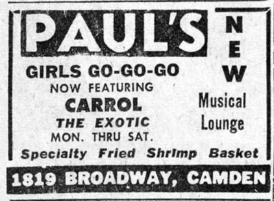 Paul's Tavern advertisement, Camden Courier-Post, July 31, 1969