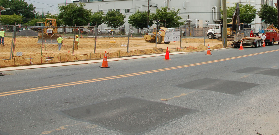 Northeast corner of Broadway and Chelton Avenue showing Camden Green Gateway rain garden, June 27, 2011
