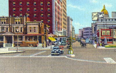 Intersection of Broadway and Penn Street, 1930s, looking south