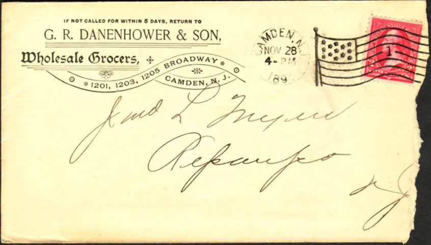 G.R. Danenhower & Son business envelope, November 28, 1895 — return address detail