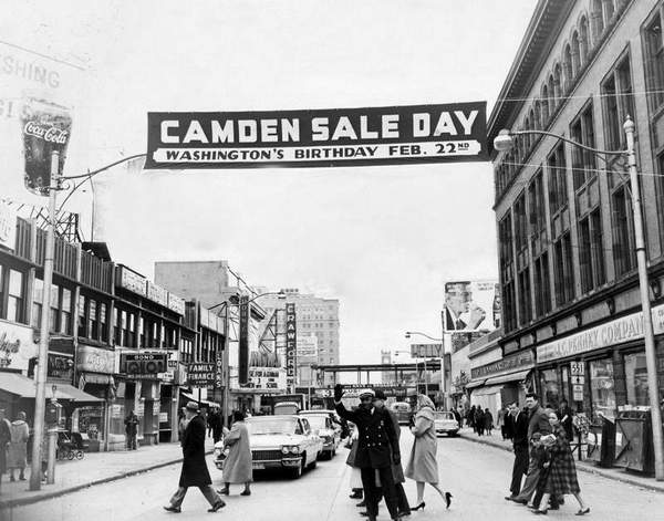 Broadway looking south from Federal Street, circa 1961, Officer Harris Wilkerson directing traffic