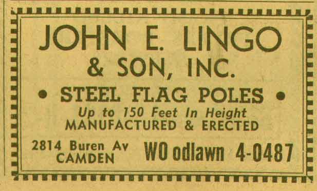 John E. Lingo and Son Inc. advertisement, 2814 Buren Avenue, NJ Bell Yellow Pages, 1955