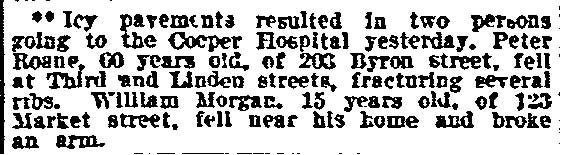 Philadelphia Inquirer, January 17, 1912 — Peter Roane injured