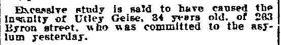 Excessive Study Blamed for Insanity - Philadelphia Inquirer, May 8, 1912