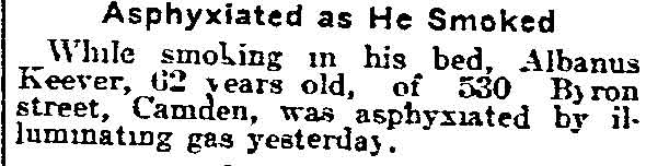 Asphyxiated as He Smoked - Philadelphia Inquirer, December 9, 1916