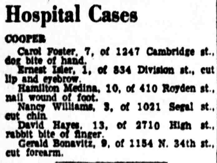 Hospital Cases — Cooper Hospital, Camden Courier-Post, September 20, 1957