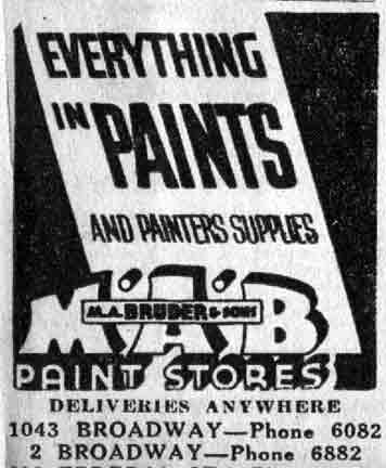 M.A. Bruder Paint Store, 2 Broadway, 1930s advertisement