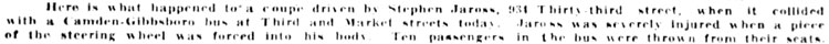 Man Hurt as Bus Crushes Coupe - Camden Courier-Post, February 29, 1928