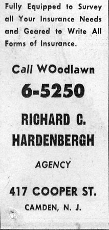 Richard C. Hardenbergh Agency advertisement, 417 Cooper Street Camden, Camden Courier-Post, May 19, 1964