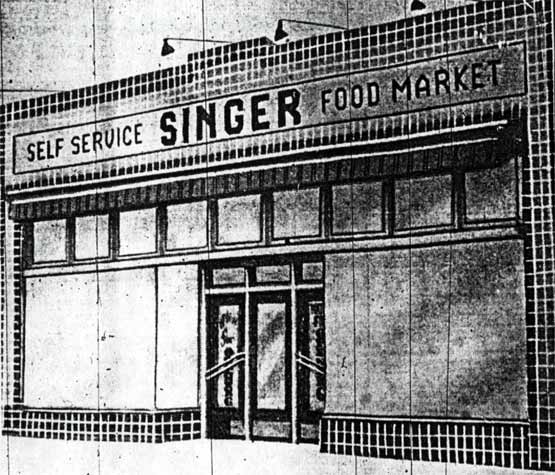 Self Service Singer Food Market exterior sketch, Camden Courier-Post, January 25, 1940
